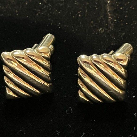 VTG Gold Tone Square Shaped Striped Ribbon Style Cuff Links Retro Gift - Picture 14 of 14
